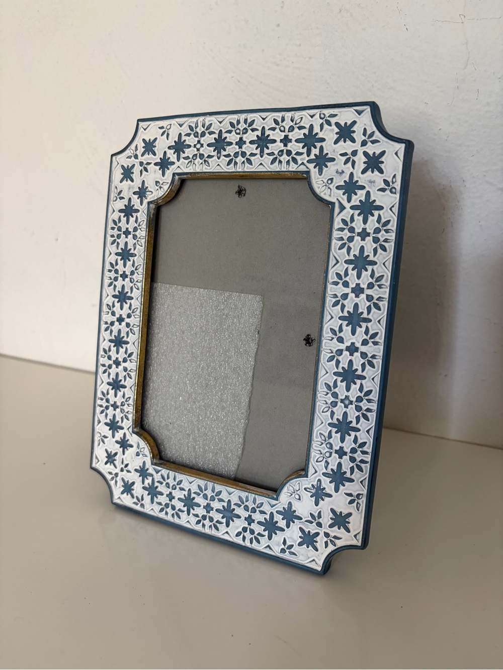 Decorative White and Blue Floral Photo Frame - Home Accents